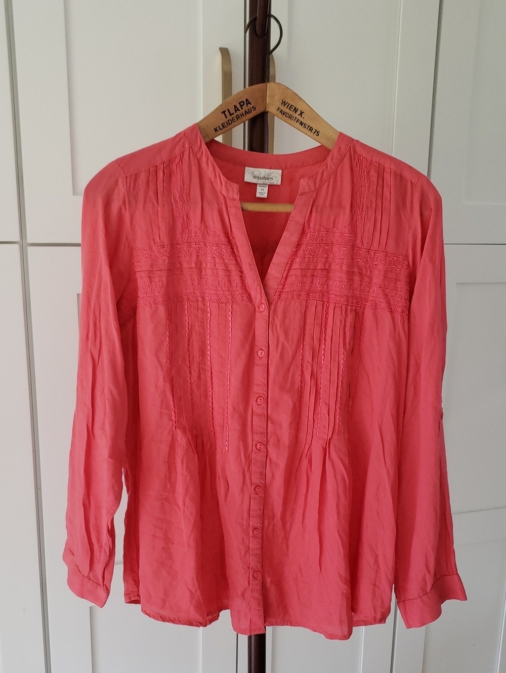 dressbarn Coral Pintuck Button-Down Shirt